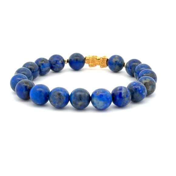 18K Gold Dragon Pixiu Piyao Lucky Charm Beads Bracelet Gemstones Lapis Lazuli 8m - Picture 2 of 8